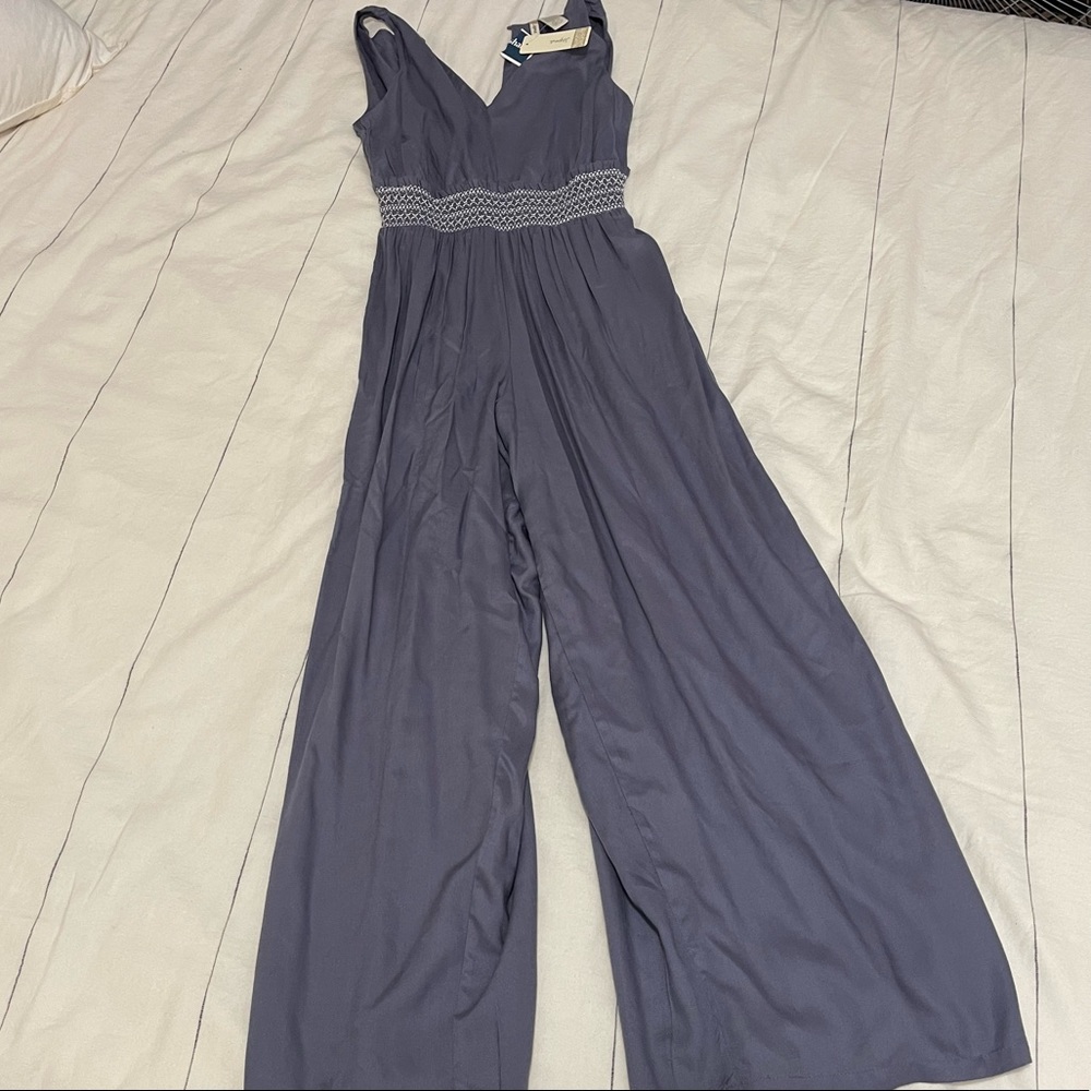 Romper jumpsuit pantsuit grey blue color cropped style size small NWT